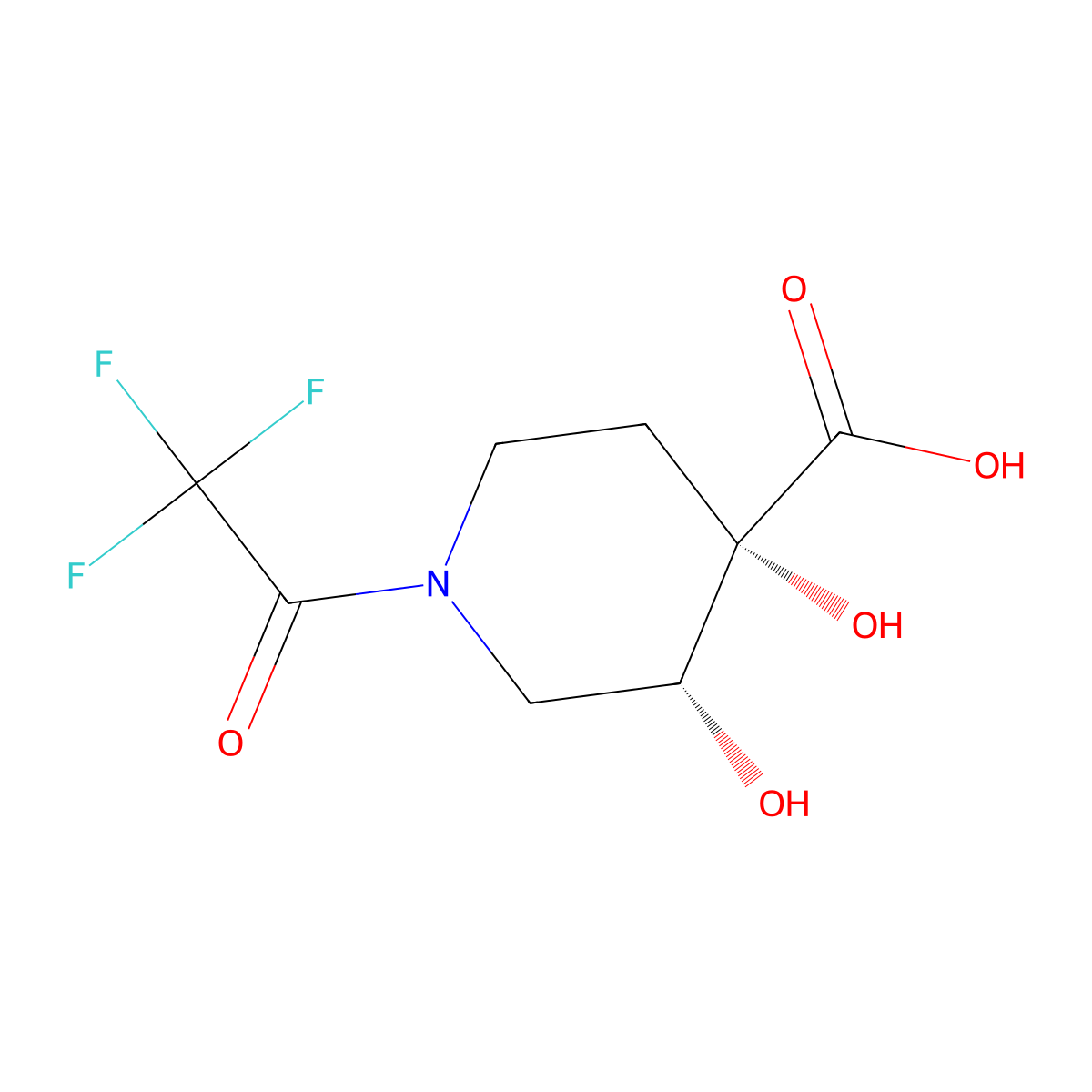rac-(3R,4S)-3,4-dihydroxy-1-(2,2,2-trifluoroacetyl)piperidine-4-carboxylic acid molecular structure, CAS 2679936-24-2
