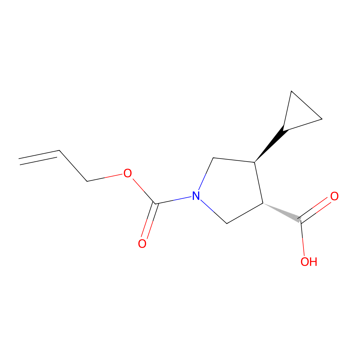 rac-(3R,4R)-4-cyclopropyl-1-[(prop-2-en-1-yloxy)carbonyl]pyrrolidine-3-carboxylic acid molecular structure, CAS 2679936-27-5
