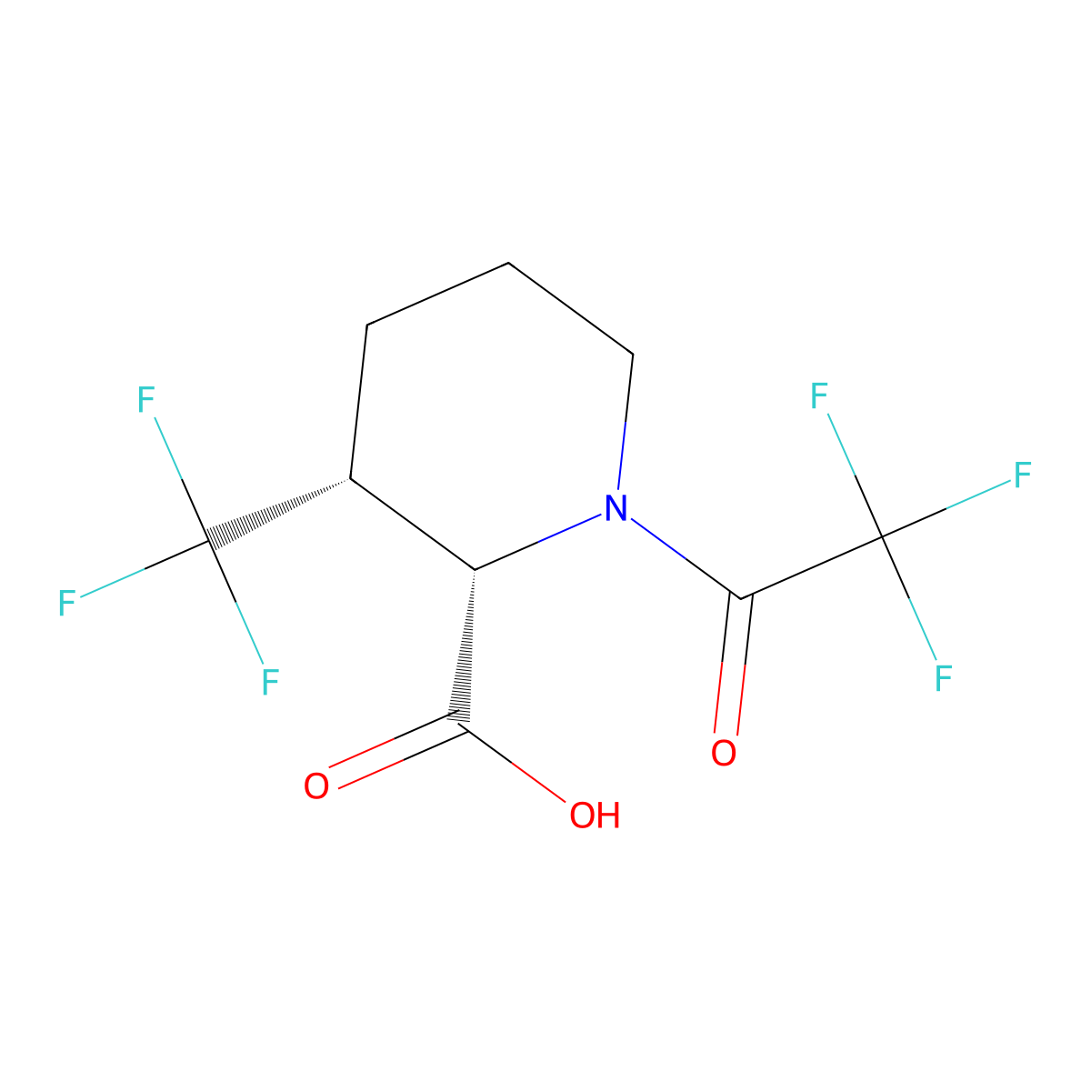 rac-(2R,3S)-1-(2,2,2-trifluoroacetyl)-3-(trifluoromethyl)piperidine-2-carboxylic acid molecular structure, CAS 2679936-38-8