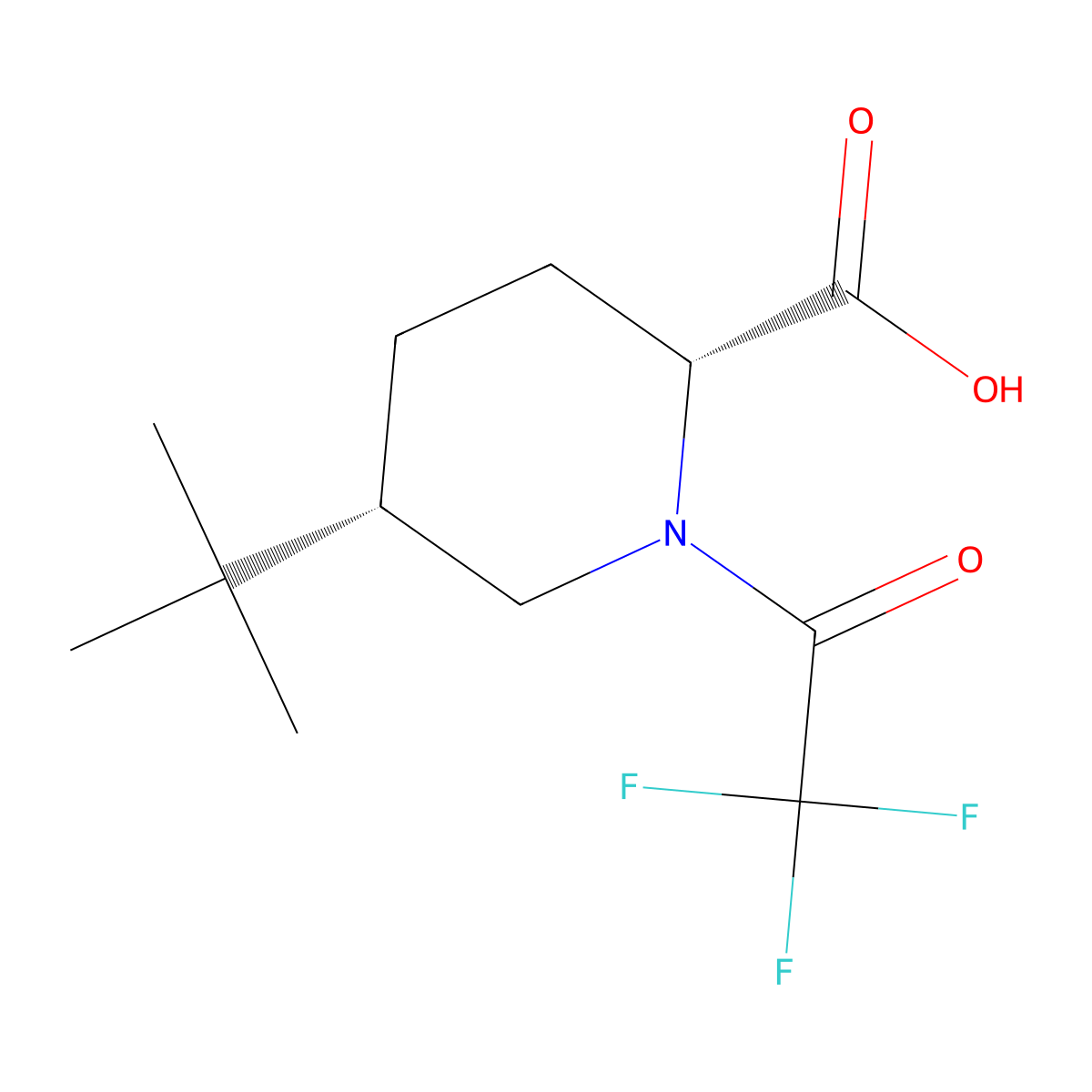 rac-(2R,5S)-5-tert-butyl-1-(2,2,2-trifluoroacetyl)piperidine-2-carboxylic acid molecular structure, CAS 2679936-43-5