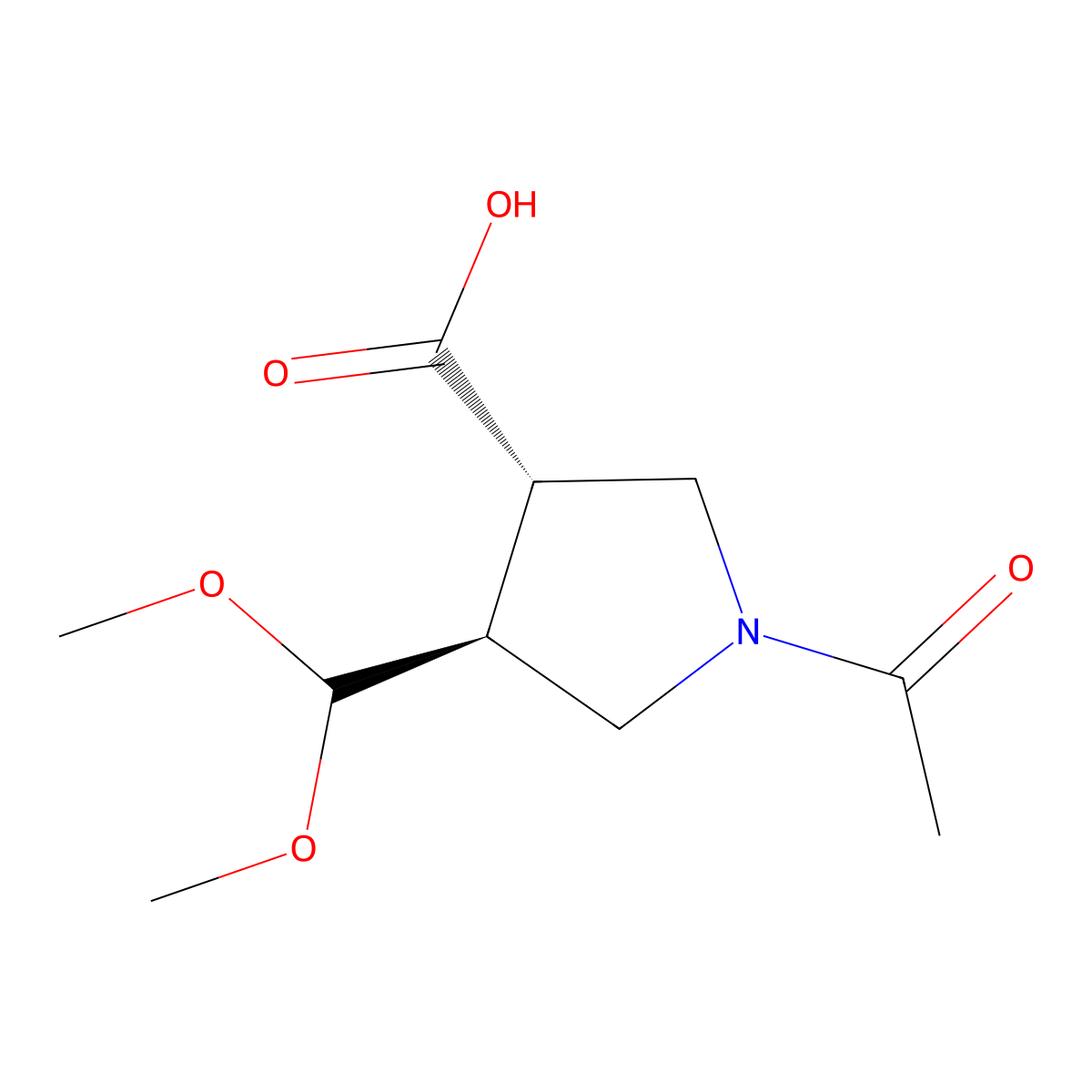 rac-(3R,4R)-1-acetyl-4-(dimethoxymethyl)pyrrolidine-3-carboxylic acid molecular structure, CAS 2679936-58-2