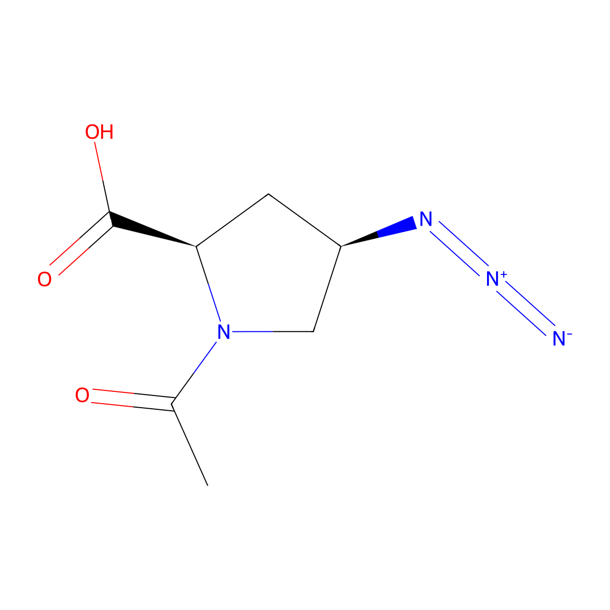(2R,4R)-1-acetyl-4-azidopyrrolidine-2-carboxylic acid molecular structure, CAS 2679936-60-6