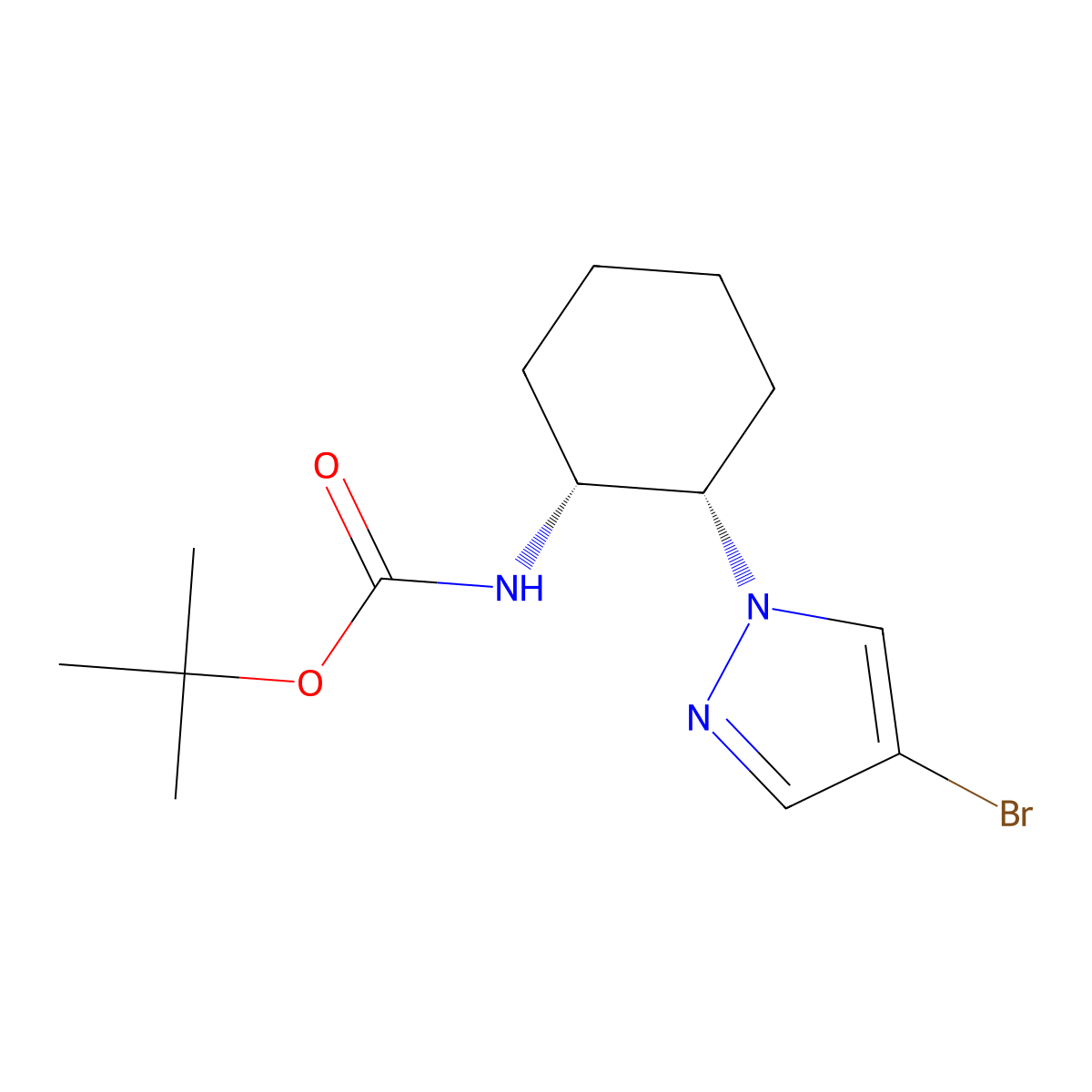 rac-tert-butyl N-[(1R,2S)-2-(4-bromo-1H-pyrazol-1-yl)cyclohexyl]carbamate molecular structure, CAS 2679936-67-3
