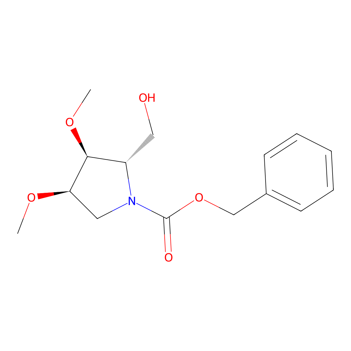rac-benzyl (2R,3R,4S)-2-(hydroxymethyl)-3,4-dimethoxypyrrolidine-1-carboxylate molecular structure, CAS 2679936-80-0
