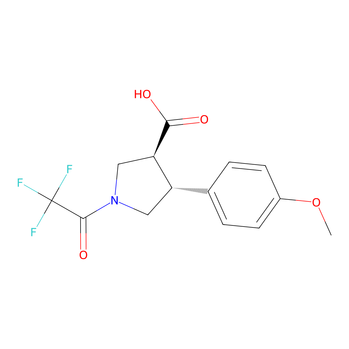 rac-(3R,4S)-4-(4-methoxyphenyl)-1-(2,2,2-trifluoroacetyl)pyrrolidine-3-carboxylic acid molecular structure, CAS 2679936-88-8