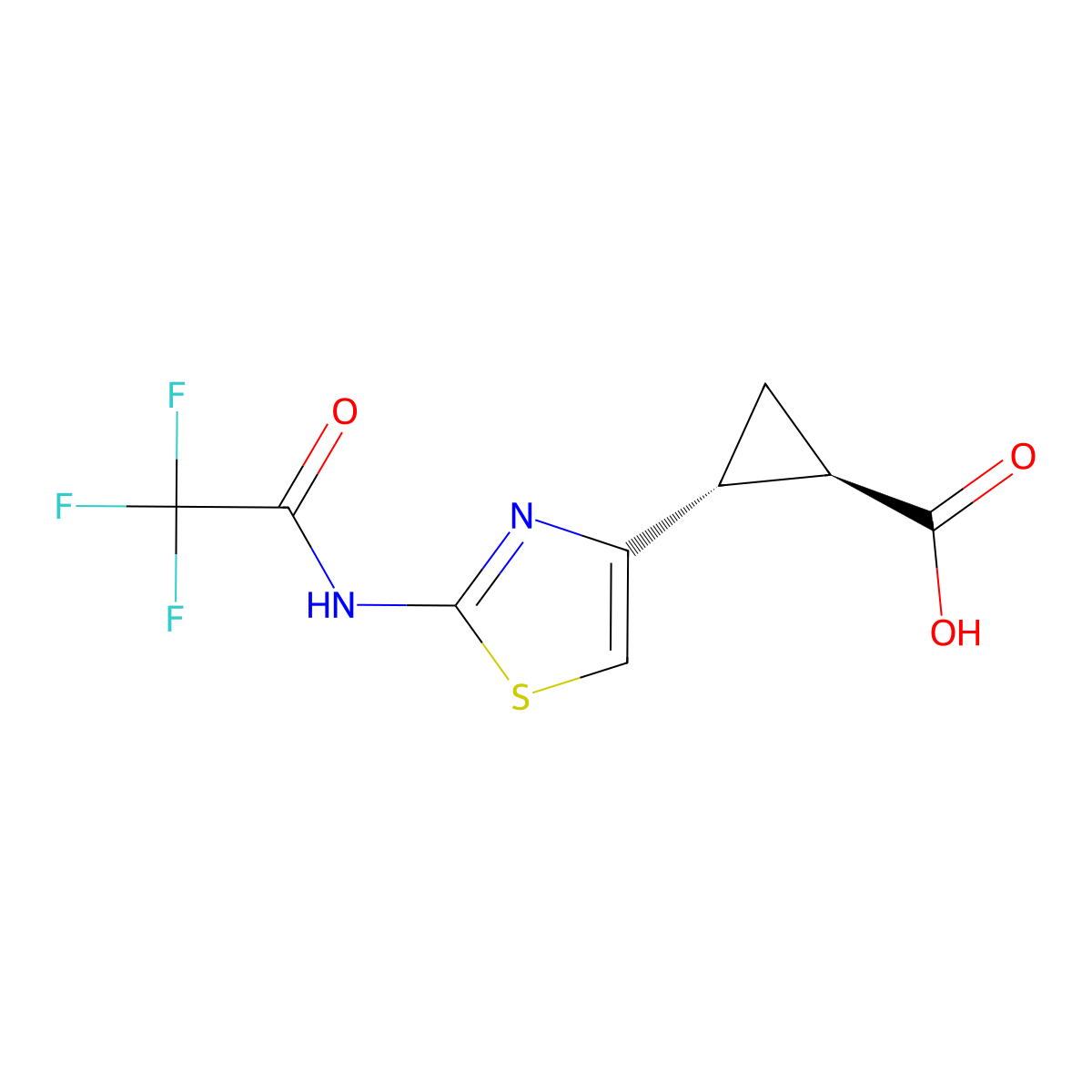 rac-(1R,2R)-2-[2-(2,2,2-trifluoroacetamido)-1,3-thiazol-4-yl]cyclopropane-1-carboxylic acid molecular structure, CAS 2679937-05-2