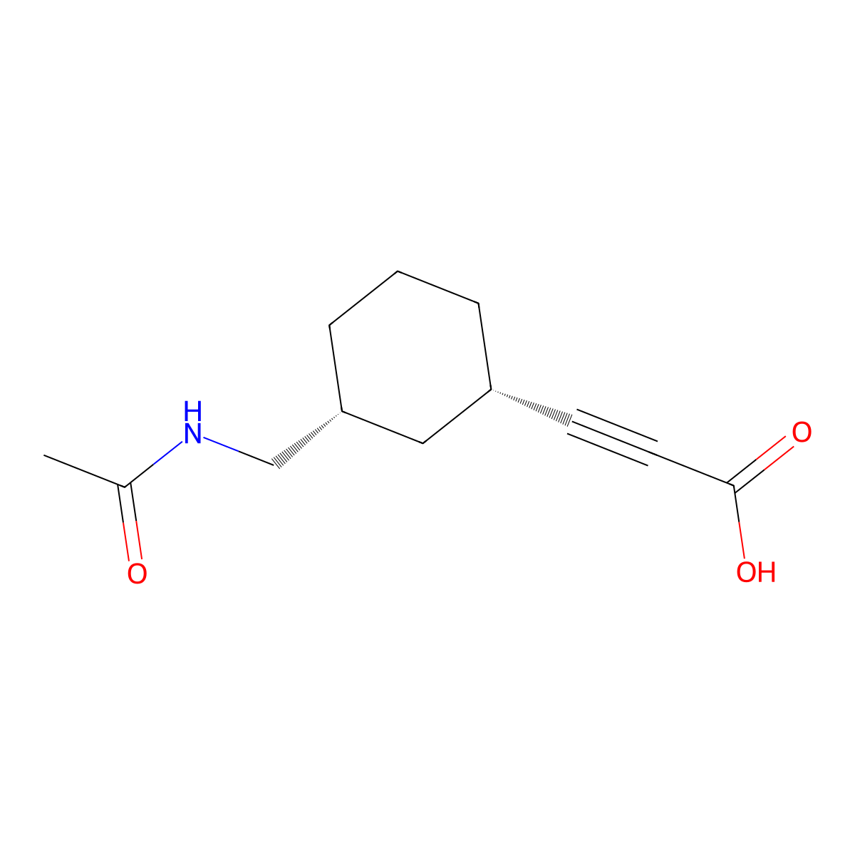 rac-3-[(1R,3S)-3-(acetamidomethyl)cyclohexyl]prop-2-ynoic acid molecular structure, CAS 2679937-33-6