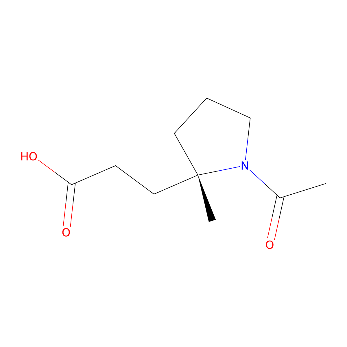 3-[(2S)-1-acetyl-2-methylpyrrolidin-2-yl]propanoic acid molecular structure, CAS 2679937-39-2