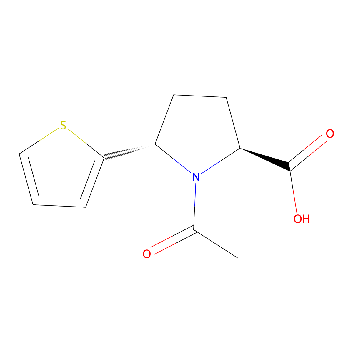 rac-(2R,5R)-1-acetyl-5-(thiophen-2-yl)pyrrolidine-2-carboxylic acid molecular structure, CAS 2679937-56-3