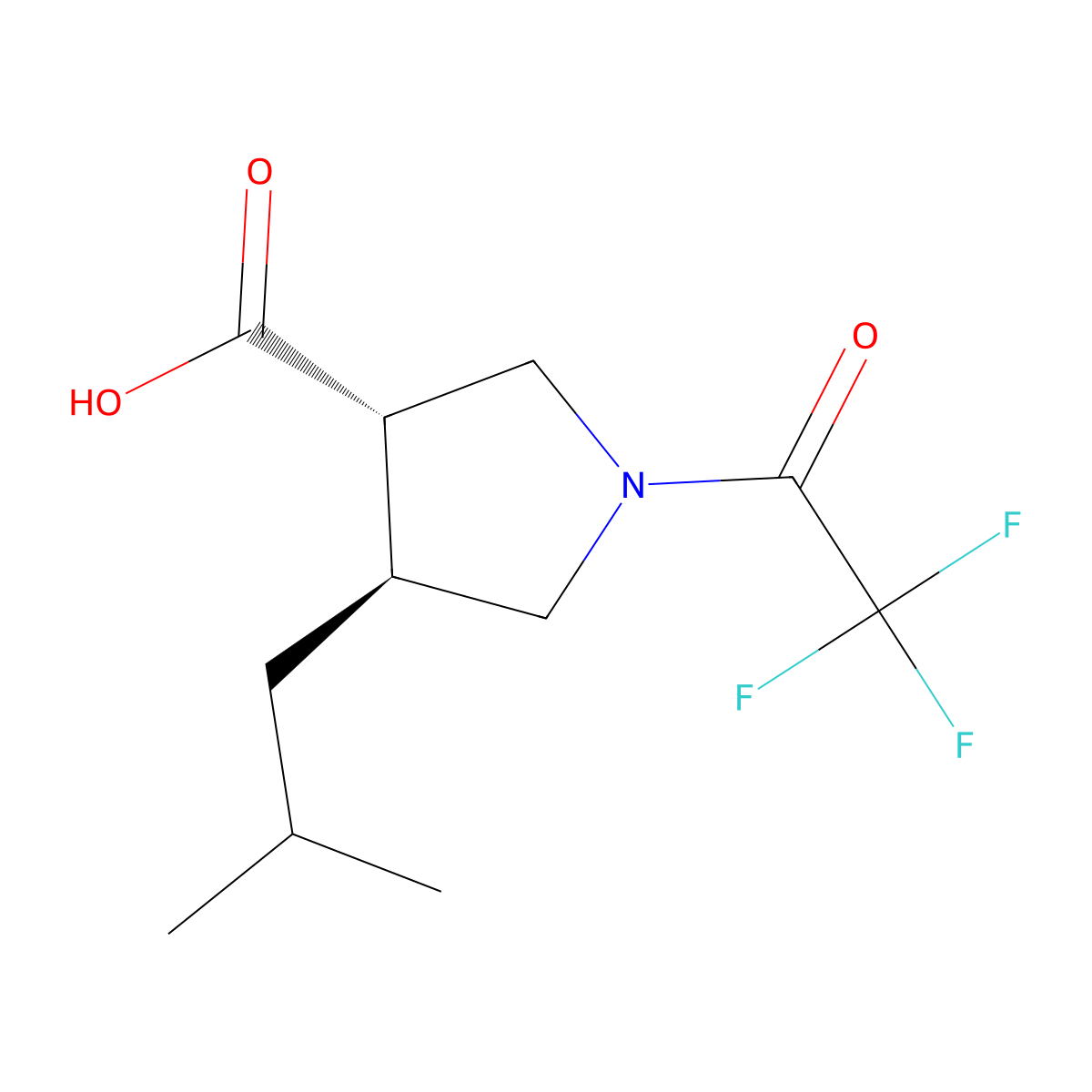rac-(3R,4R)-4-(2-methylpropyl)-1-(2,2,2-trifluoroacetyl)pyrrolidine-3-carboxylic acid molecular structure, CAS 2679937-71-2