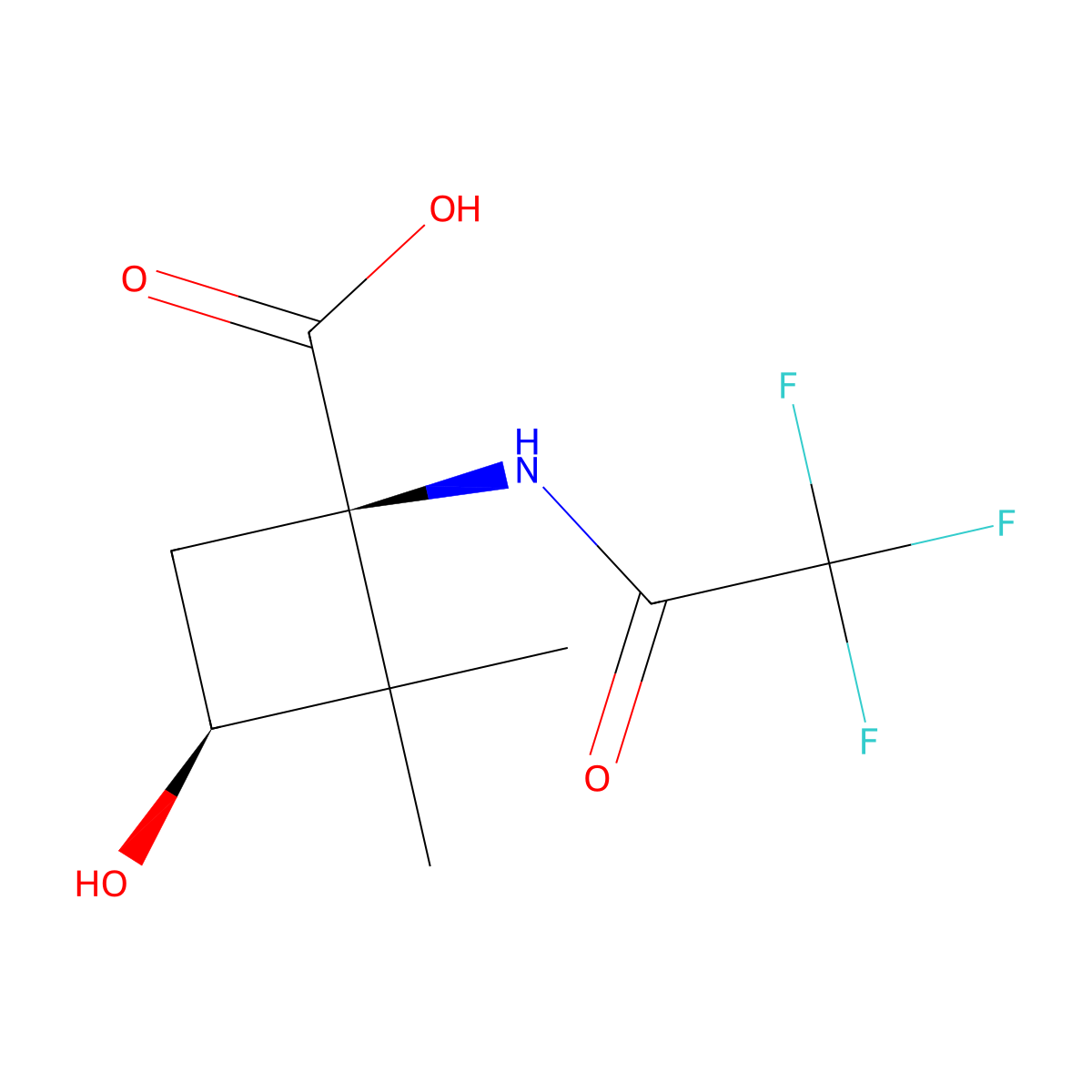 rac-(1R,3S)-3-hydroxy-2,2-dimethyl-1-(2,2,2-trifluoroacetamido)cyclobutane-1-carboxylic acid molecular structure, CAS 2679937-73-4