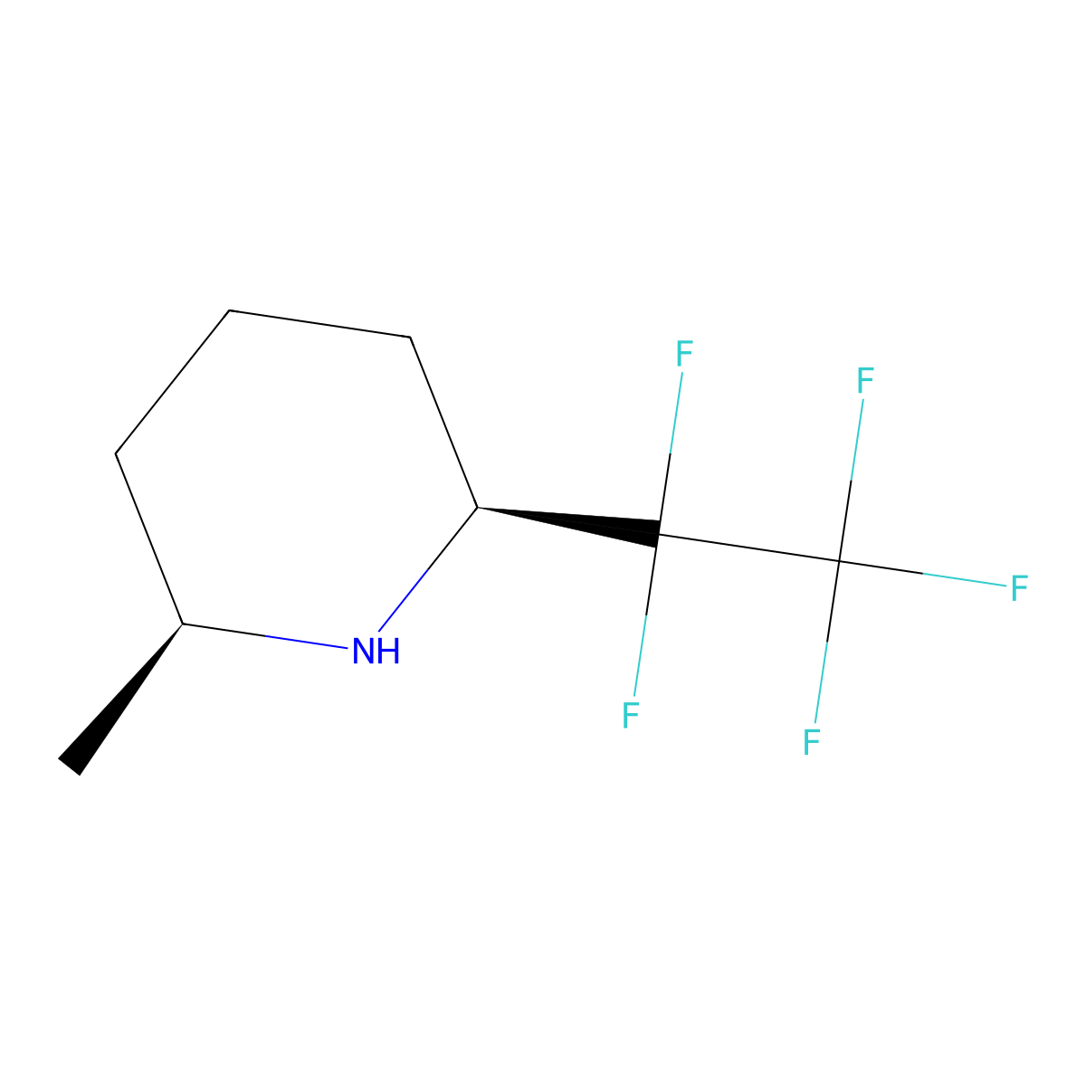 rac-(2R,6R)-2-methyl-6-(1,1,2,2,2-pentafluoroethyl)piperidine molecular structure, CAS 2679937-84-7