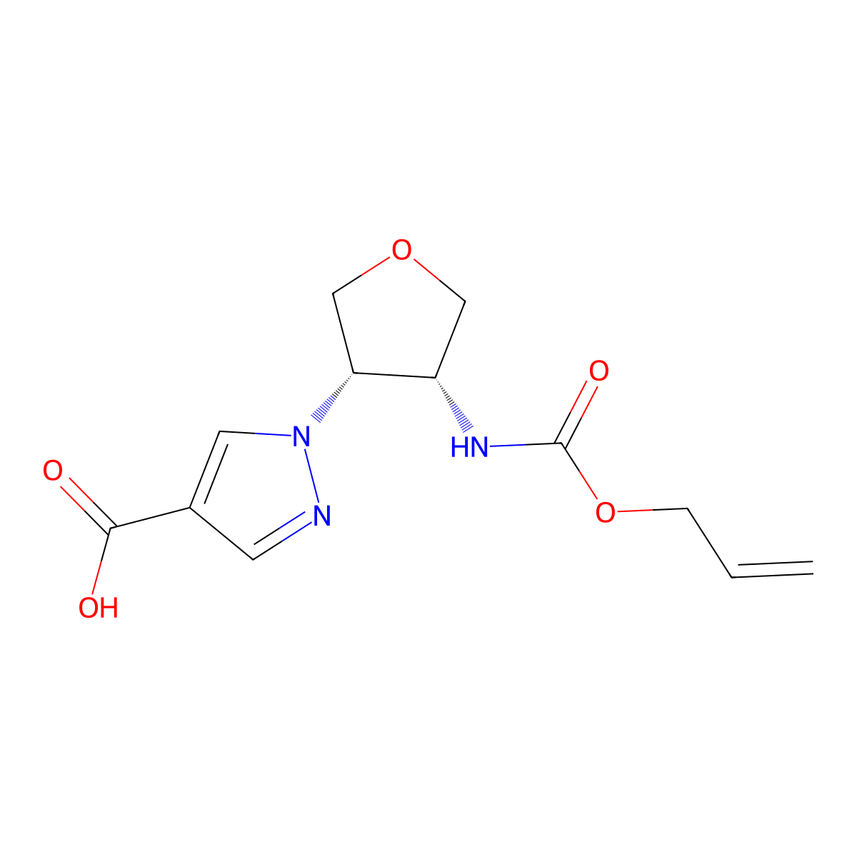 rac-1-[(3R,4S)-4-{[(prop-2-en-1-yloxy)carbonyl]amino}oxolan-3-yl]-1H-pyrazole-4-carboxylic acid molecular structure, CAS 2679937-93-8