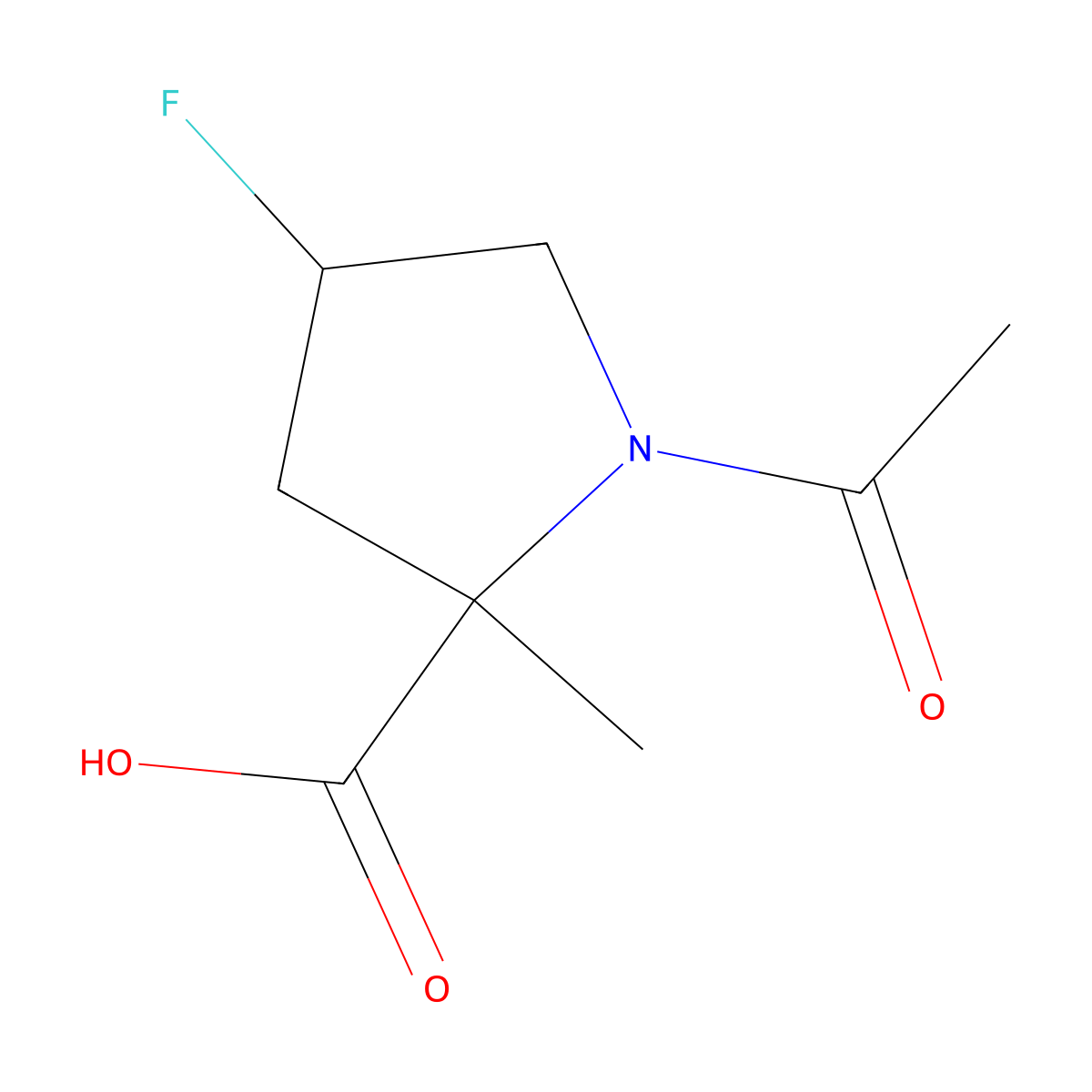 (2S,4S)-1-acetyl-4-fluoro-2-methylpyrrolidine-2-carboxylic acid molecular structure, CAS 2679938-12-4