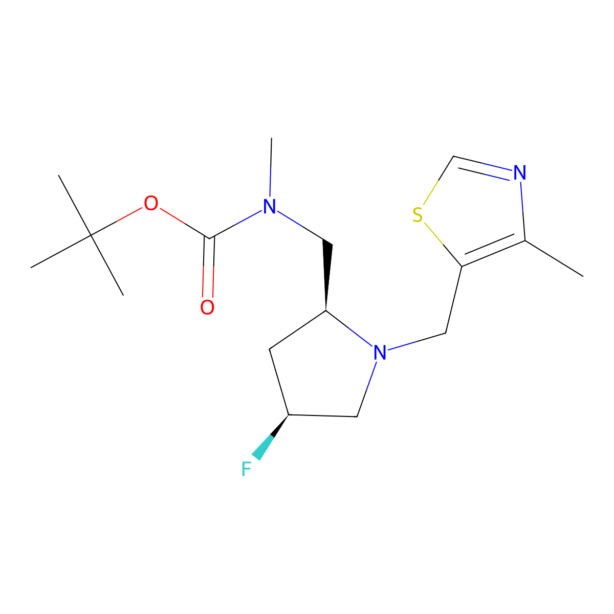 tert-butyl N-{[(2S,4S)-4-fluoro-1-[(4-methyl-1,3-thiazol-5-yl)methyl]pyrrolidin-2-yl]methyl}-N-methylcarbamate molecular structure, CAS 2679938-16-8