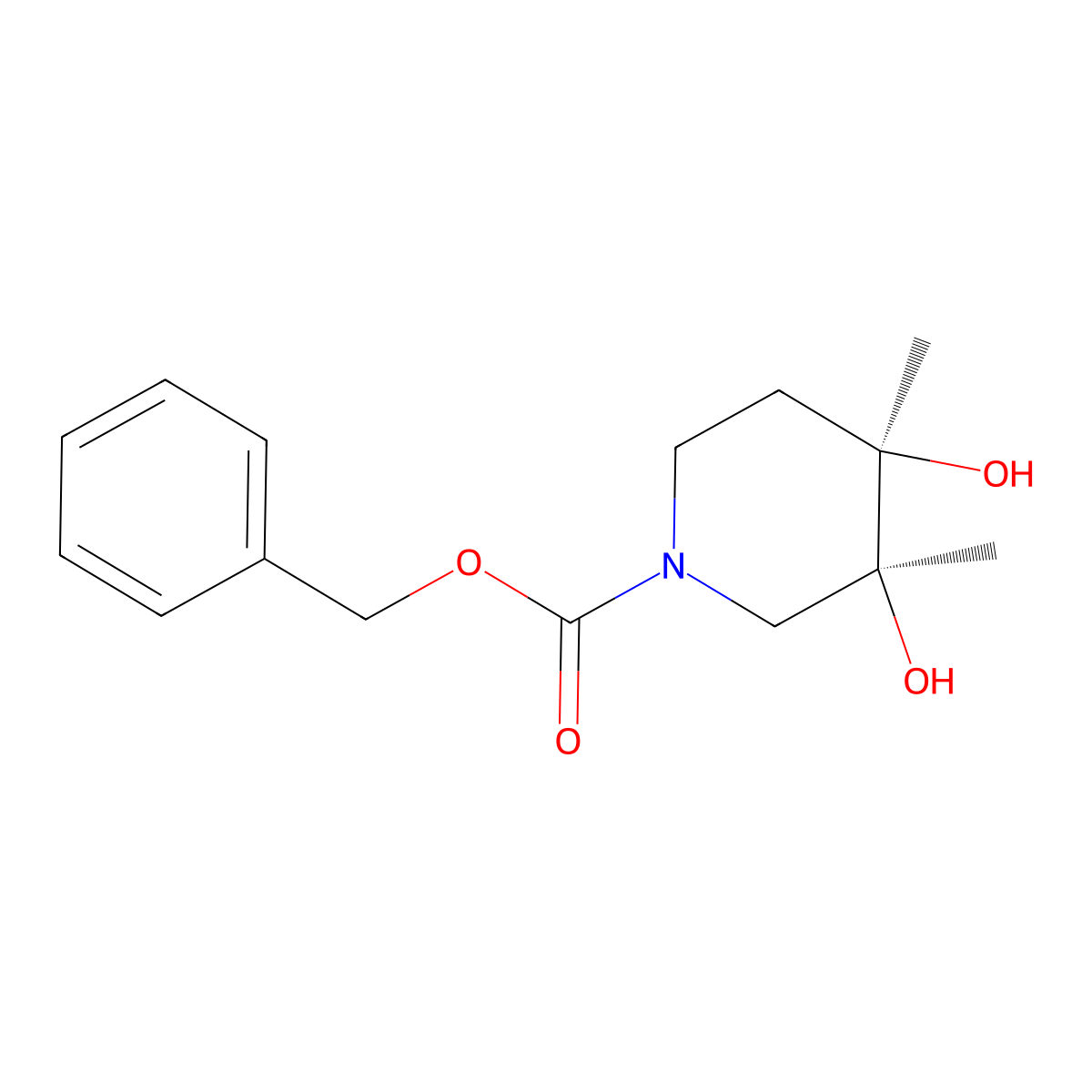 rac-benzyl (3R,4S)-3,4-dihydroxy-3,4-dimethylpiperidine-1-carboxylate molecular structure, CAS 2679938-18-0