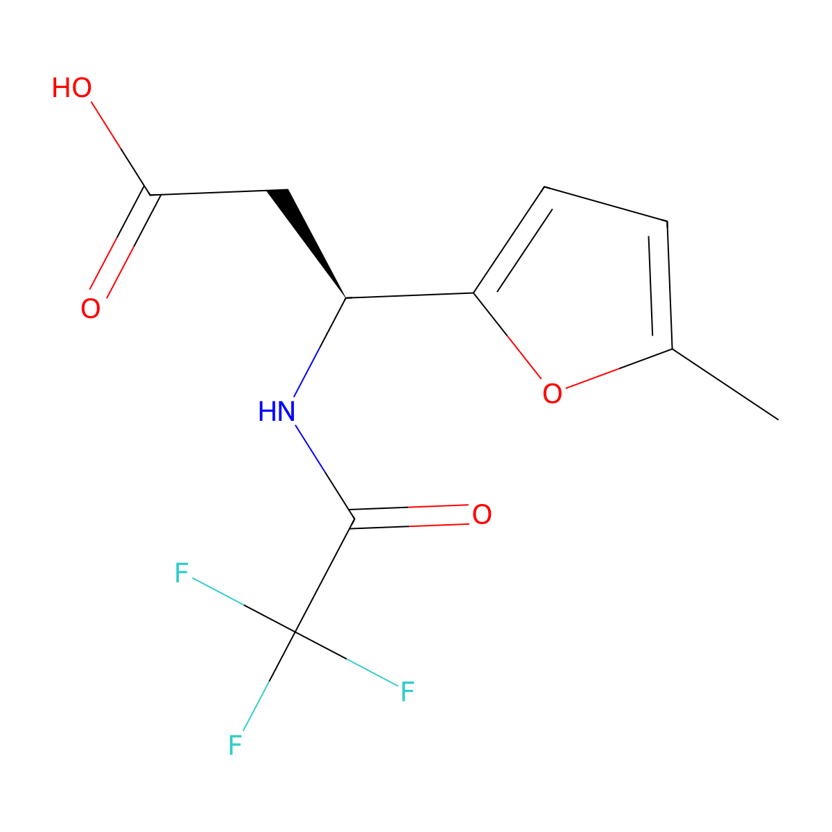 (3S)-3-(5-methylfuran-2-yl)-3-(trifluoroacetamido)propanoic acid molecular structure, CAS 2679938-22-6