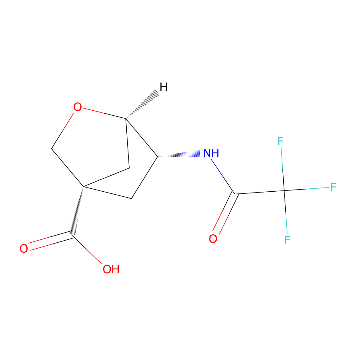 rac-(1R,4S,6R)-6-(2,2,2-trifluoroacetamido)-2-oxabicyclo[2.2.1]heptane-4-carboxylic acid molecular structure, CAS 2679938-34-0
