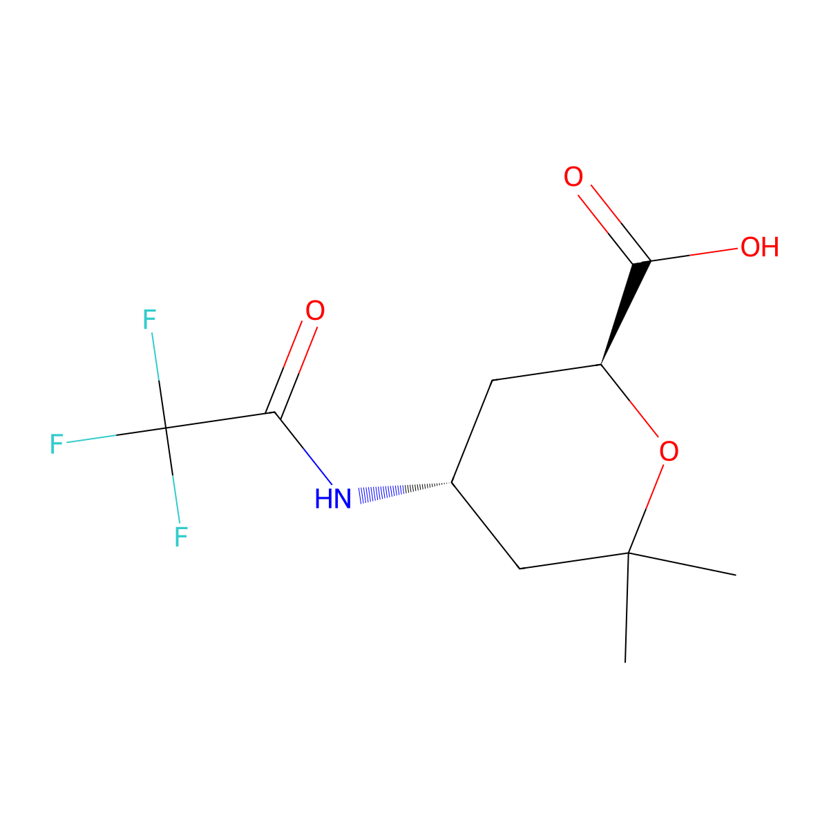 rac-(2R,4S)-6,6-dimethyl-4-(2,2,2-trifluoroacetamido)oxane-2-carboxylic acid molecular structure, CAS 2679938-41-9