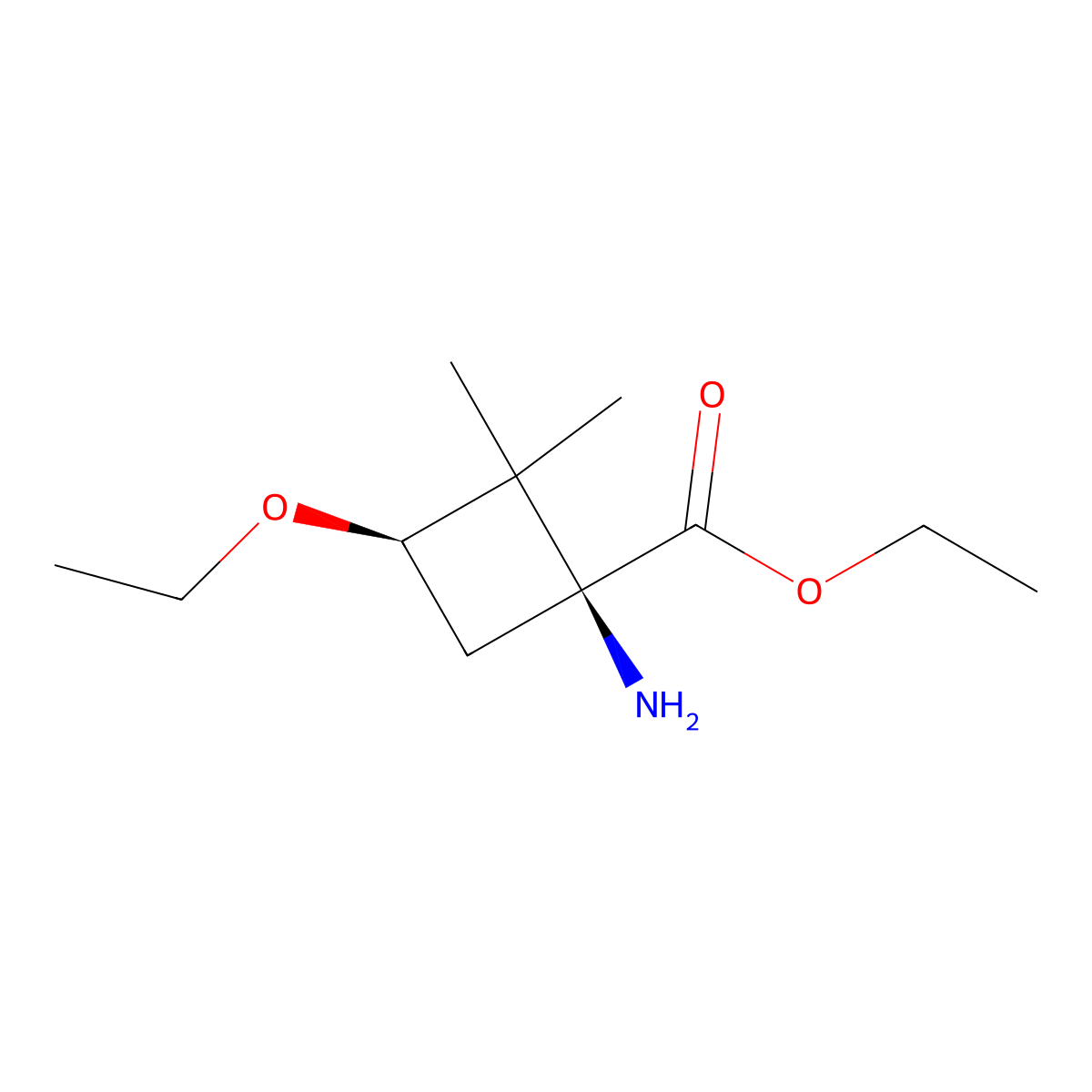 rac-ethyl (1R,3S)-1-amino-3-ethoxy-2,2-dimethylcyclobutane-1-carboxylate molecular structure, CAS 2679938-69-1