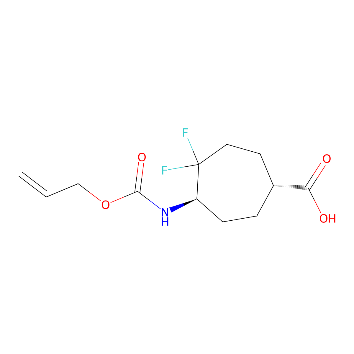 rac-(1R,5R)-4,4-difluoro-5-{[(prop-2-en-1-yloxy)carbonyl]amino}cycloheptane-1-carboxylic acid molecular structure, CAS 2679938-86-2