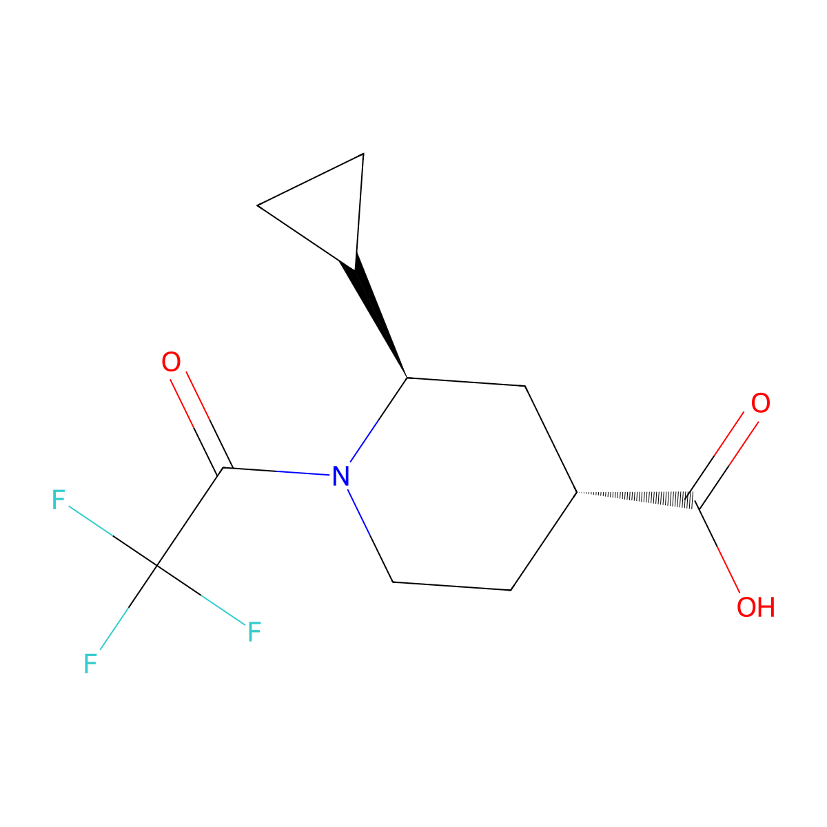 rac-(2R,4R)-2-cyclopropyl-1-(2,2,2-trifluoroacetyl)piperidine-4-carboxylic acid molecular structure, CAS 2679939-04-7
