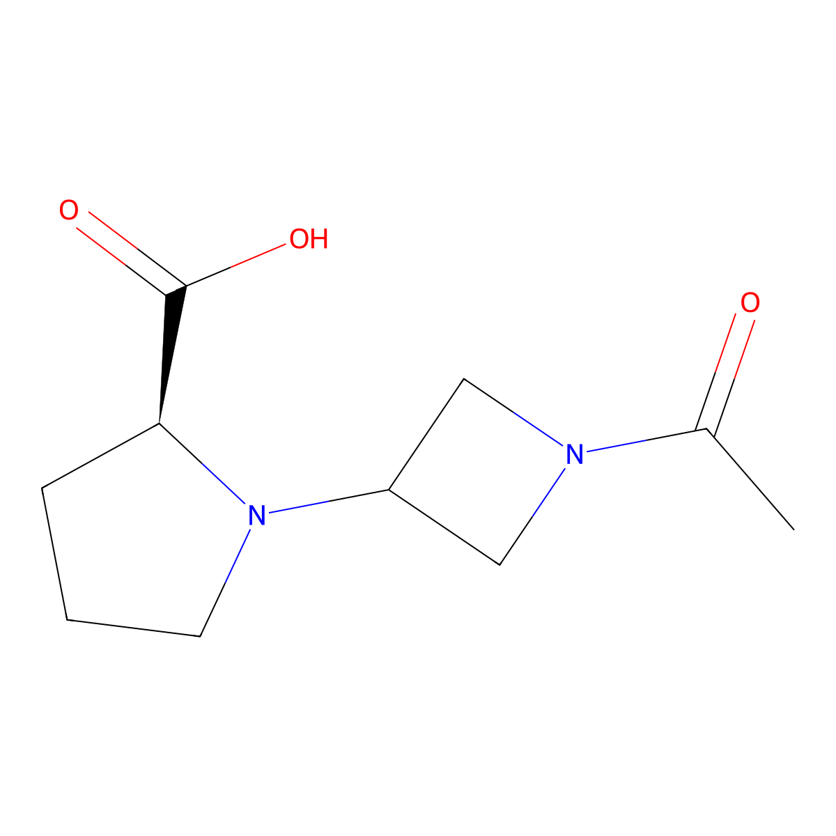 (2S)-1-(1-acetylazetidin-3-yl)pyrrolidine-2-carboxylic acid molecular structure, CAS 2679939-13-8