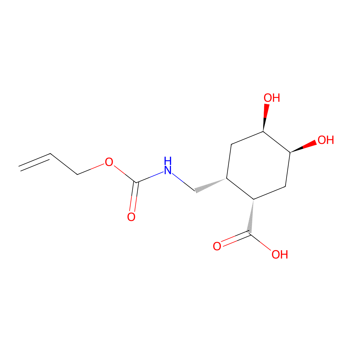 rac-(1R,2S,4S,5R)-4,5-dihydroxy-2-({[(prop-2-en-1-yloxy)carbonyl]amino}methyl)cyclohexane-1-carboxylic acid molecular structure, CAS 2679939-24-1