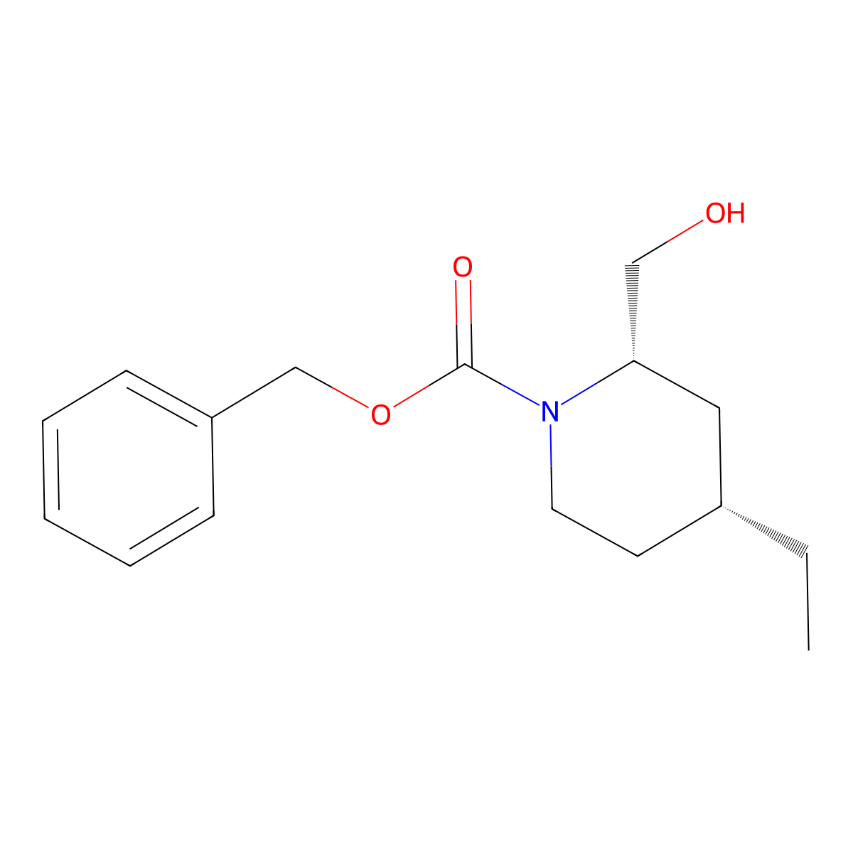 rac-benzyl (2R,4S)-4-ethyl-2-(hydroxymethyl)piperidine-1-carboxylate molecular structure, CAS 2679939-35-4