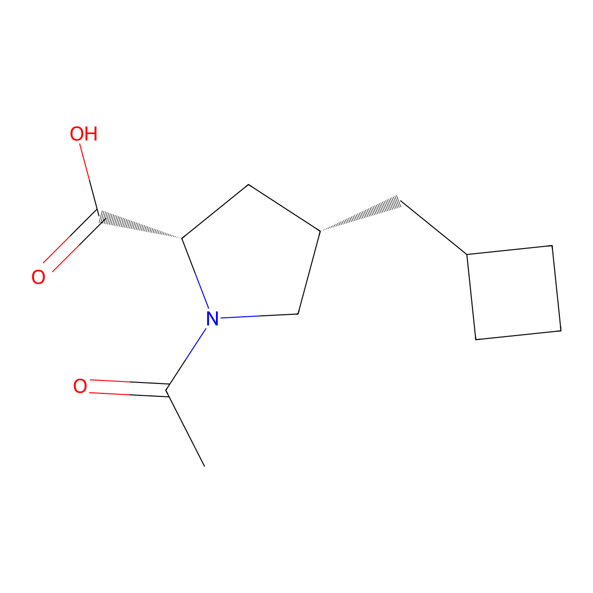 rac-(2R,4R)-1-acetyl-4-(cyclobutylmethyl)pyrrolidine-2-carboxylic acid molecular structure, CAS 2679939-41-2