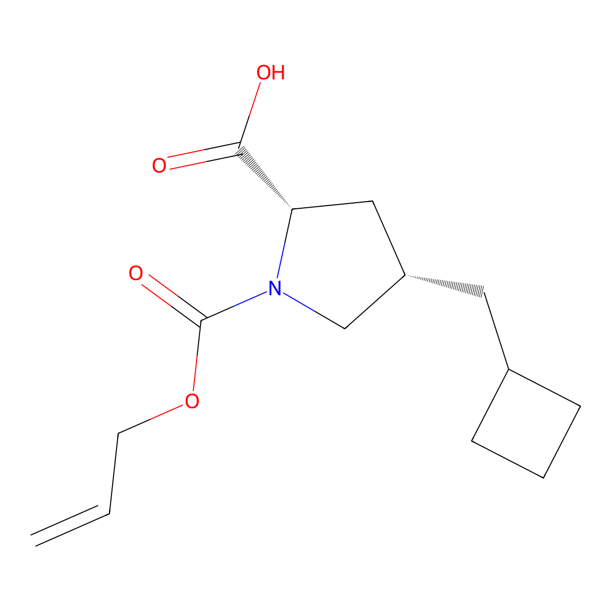 rac-(2R,4R)-4-(cyclobutylmethyl)-1-[(prop-2-en-1-yloxy)carbonyl]pyrrolidine-2-carboxylic acid molecular structure, CAS 2679939-57-0
