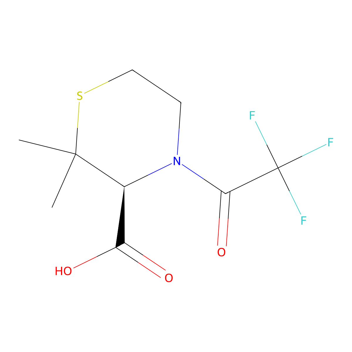 (3S)-2,2-dimethyl-4-(2,2,2-trifluoroacetyl)thiomorpholine-3-carboxylic acid molecular structure, CAS 2679939-73-0