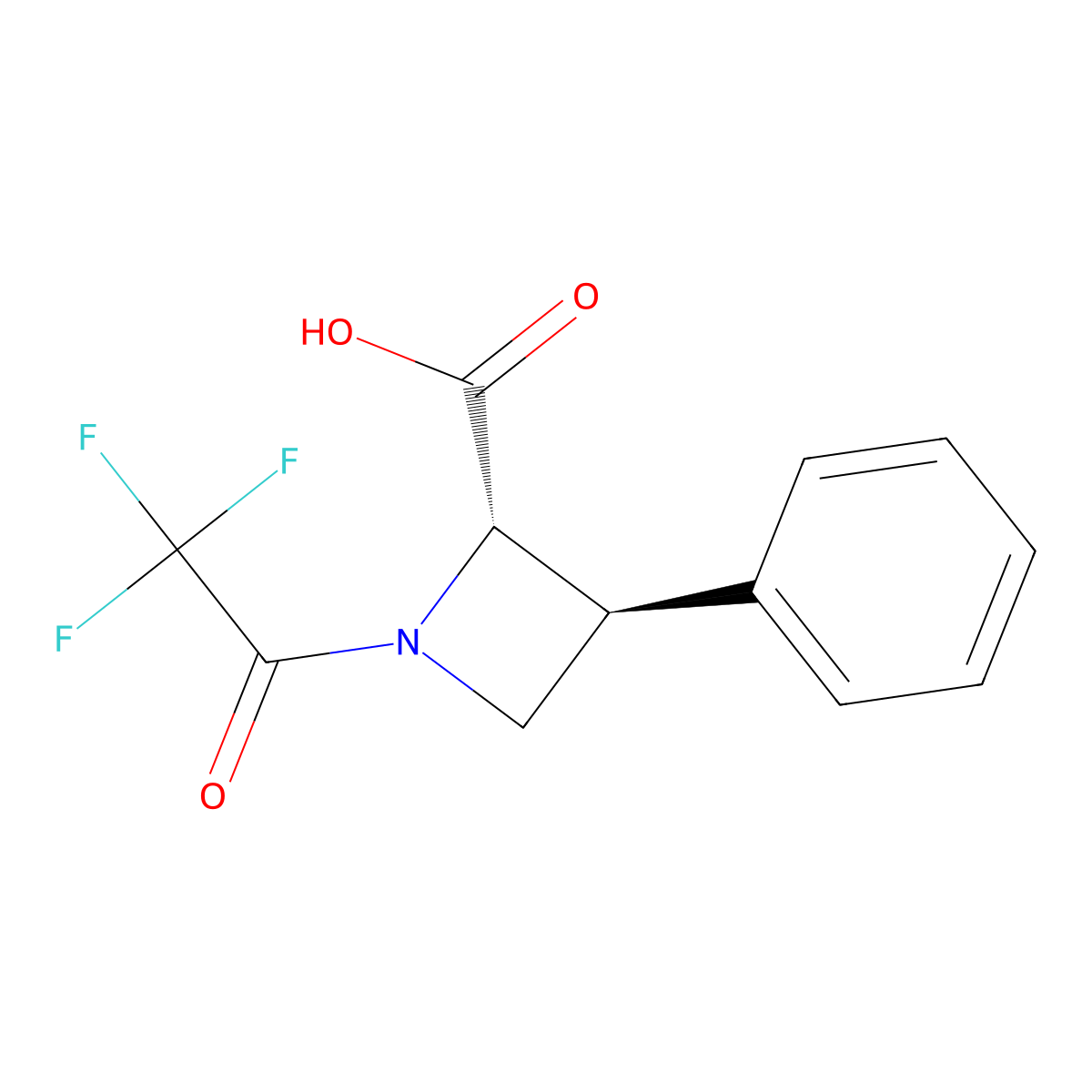 rac-(2R,3R)-3-phenyl-1-(2,2,2-trifluoroacetyl)azetidine-2-carboxylic acid molecular structure, CAS 2679939-77-4