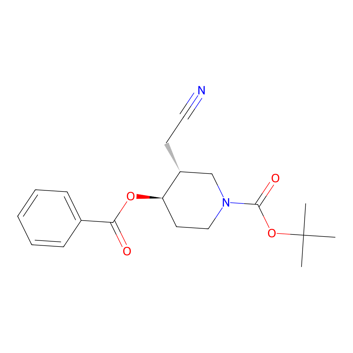 rac-tert-butyl (3R,4R)-4-(benzoyloxy)-3-(cyanomethyl)piperidine-1-carboxylate molecular structure, CAS 2679940-57-7