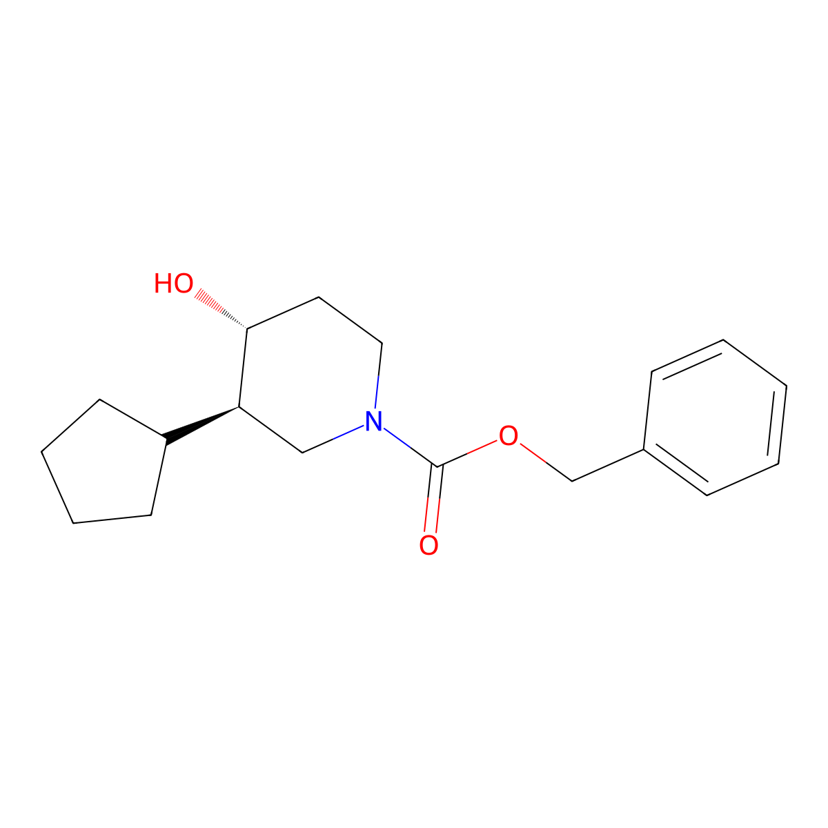 rac-benzyl (3R,4R)-3-cyclopentyl-4-hydroxypiperidine-1-carboxylate molecular structure, CAS 2679940-59-9