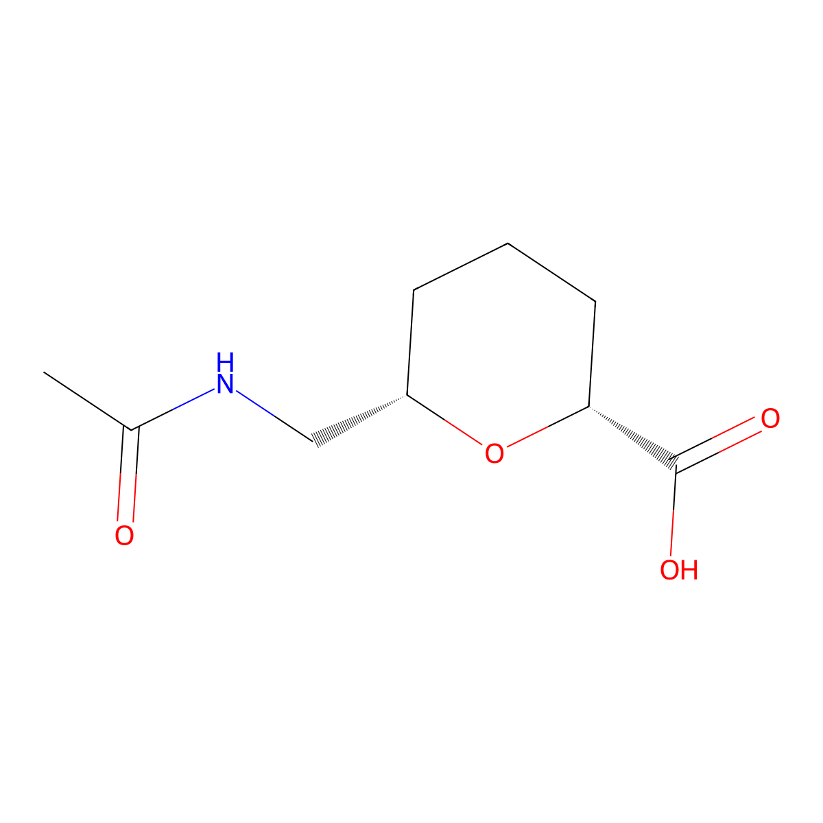 rac-(2R,6S)-6-(acetamidomethyl)oxane-2-carboxylic acid molecular structure, CAS 2679940-65-7