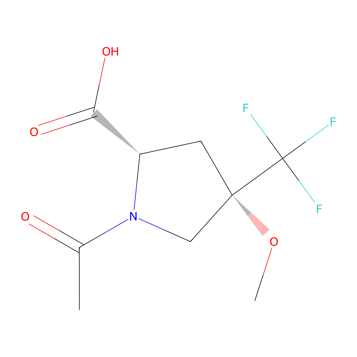 (2S,4S)-1-acetyl-4-methoxy-4-(trifluoromethyl)pyrrolidine-2-carboxylic acid molecular structure, CAS 2679940-69-1