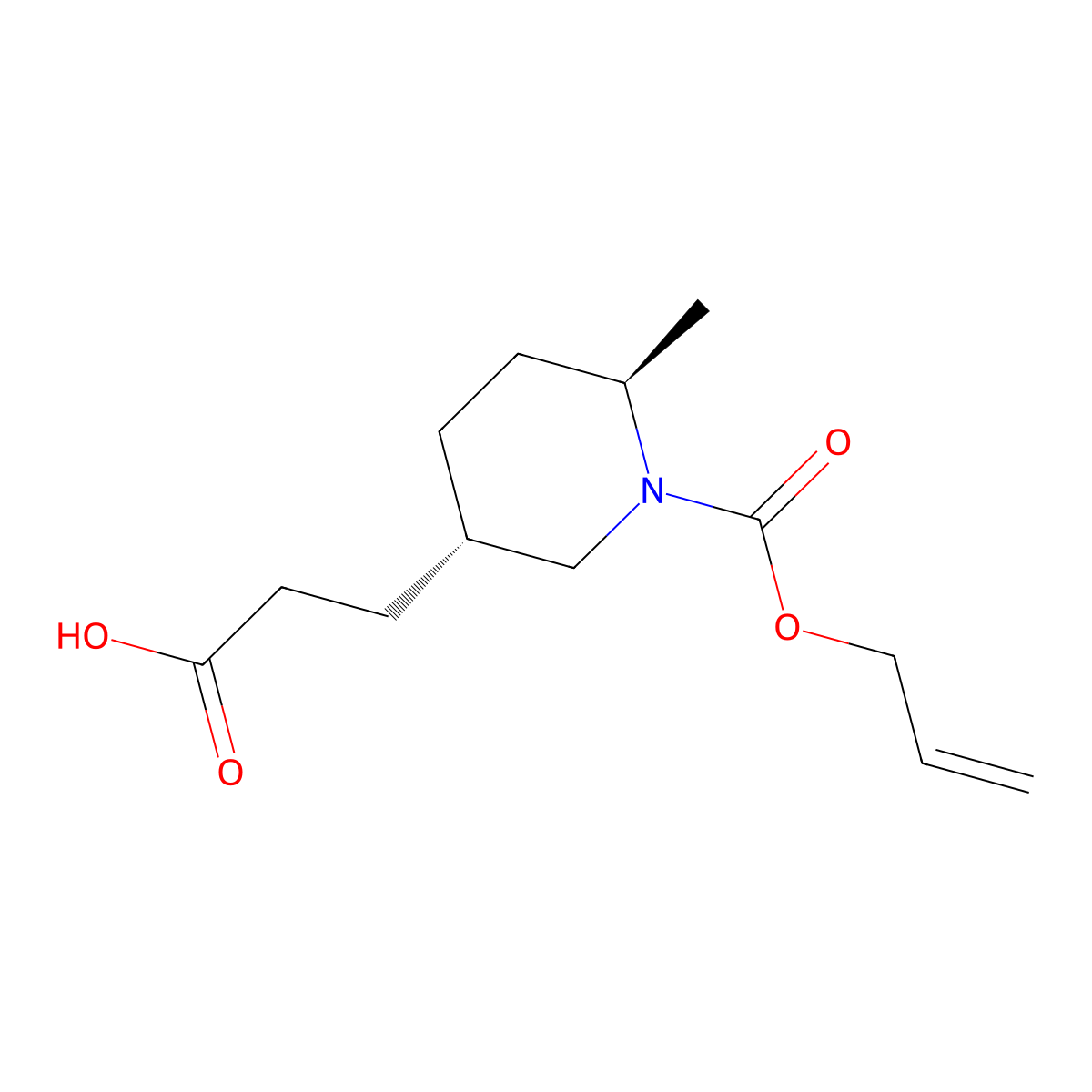 rac-3-[(3R,6S)-6-methyl-1-[(prop-2-en-1-yloxy)carbonyl]piperidin-3-yl]propanoic acid molecular structure, CAS 2679940-74-8