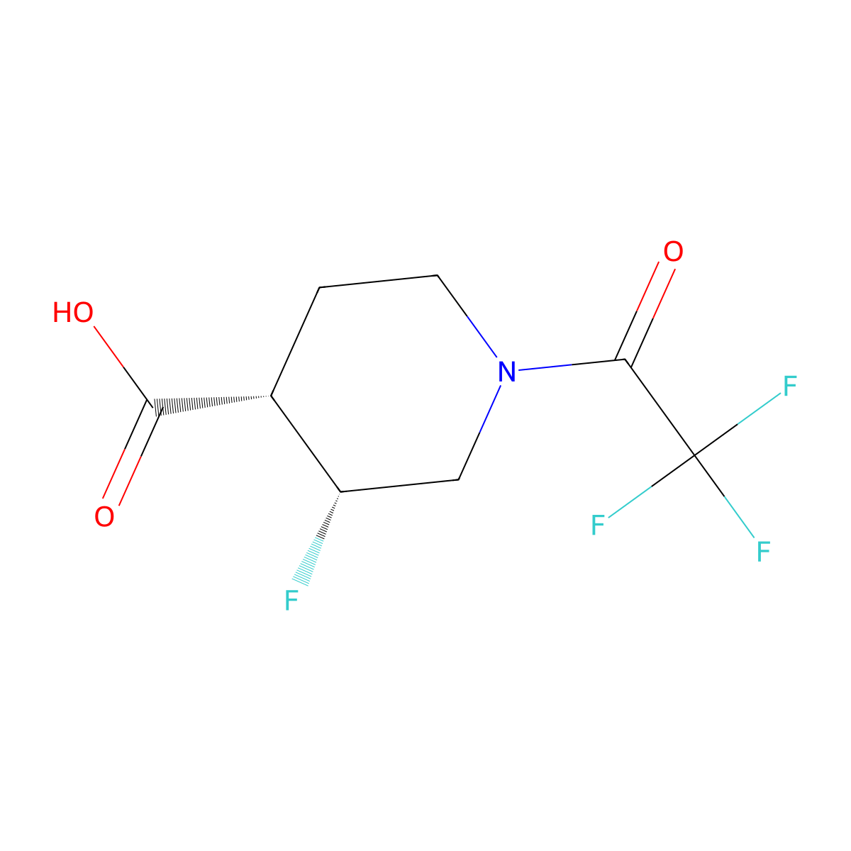 rac-(3R,4S)-3-fluoro-1-(2,2,2-trifluoroacetyl)piperidine-4-carboxylic acid molecular structure, CAS 2679940-81-7