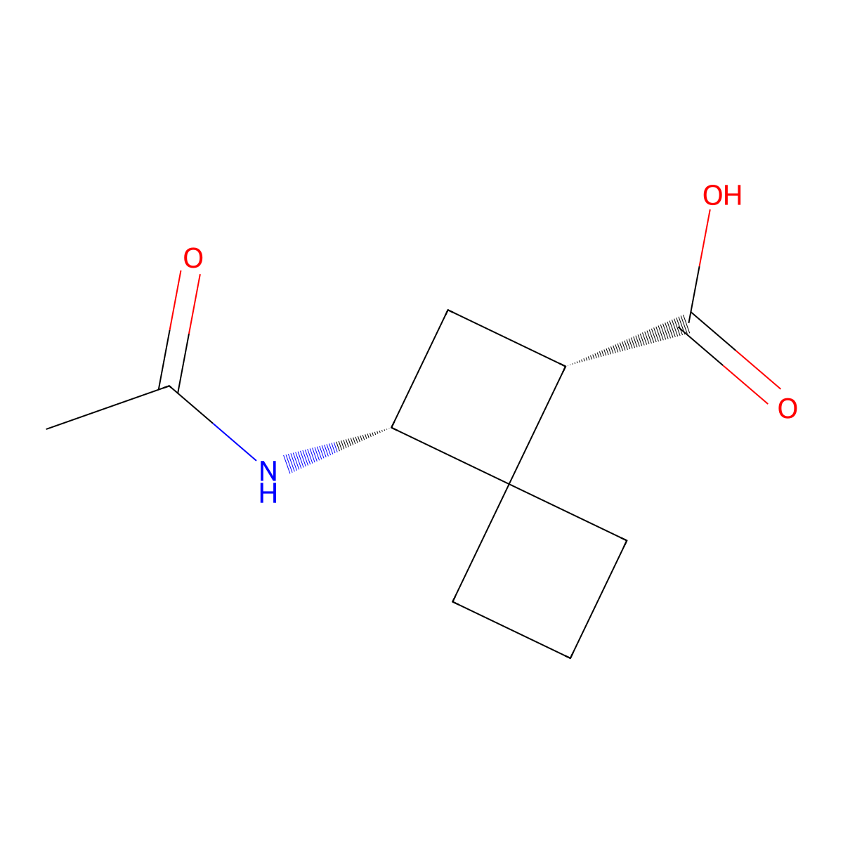 rac-(1R,3S)-3-acetamidospiro[3.3]heptane-1-carboxylic acid molecular structure, CAS 2679940-90-8