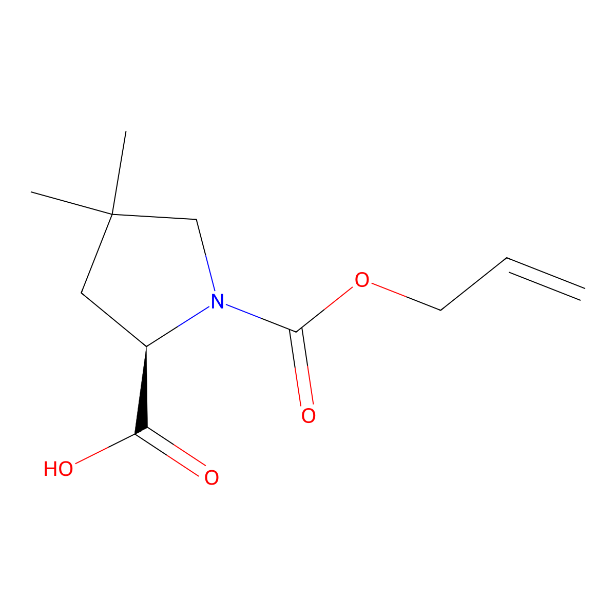 (2R)-4,4-dimethyl-1-[(prop-2-en-1-yloxy)carbonyl]pyrrolidine-2-carboxylic acid molecular structure, CAS 2679941-36-5