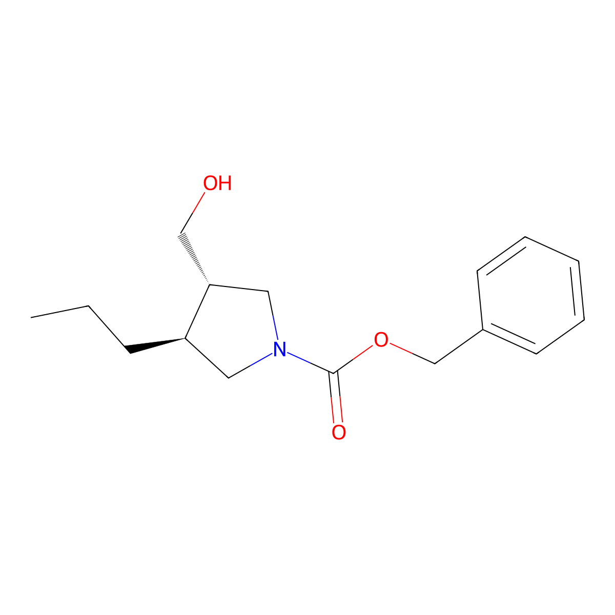 rac-benzyl (3R,4R)-3-(hydroxymethyl)-4-propylpyrrolidine-1-carboxylate molecular structure, CAS 2679941-39-8