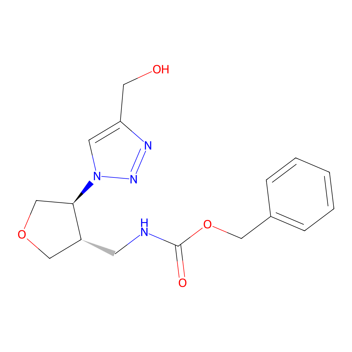 rac-benzyl N-{[(3R,4R)-4-[4-(hydroxymethyl)-1H-1,2,3-triazol-1-yl]oxolan-3-yl]methyl}carbamate molecular structure, CAS 2679941-56-9