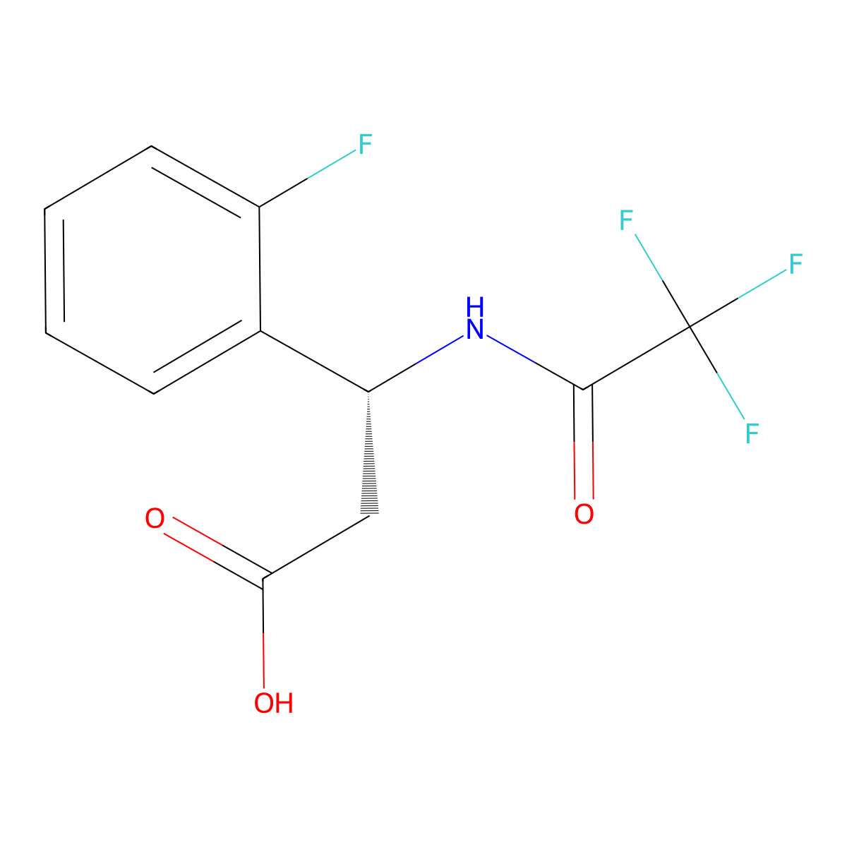 (3R)-3-(2-fluorophenyl)-3-(2,2,2-trifluoroacetamido)propanoic acid molecular structure, CAS 2679941-70-7