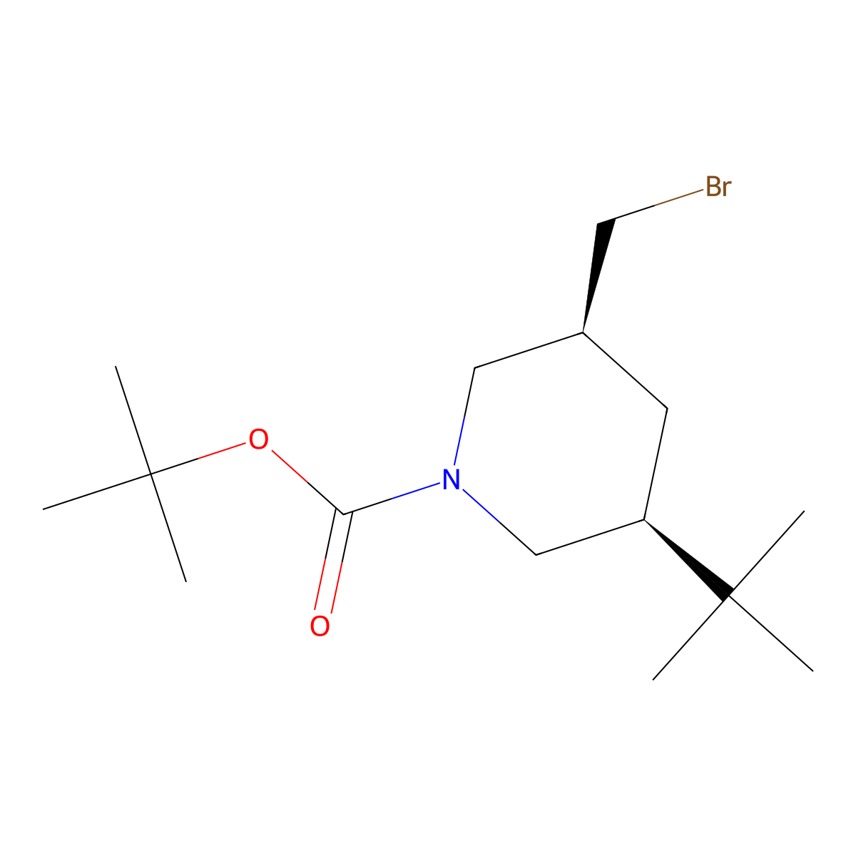 rac-tert-butyl (3R,5R)-3-(bromomethyl)-5-tert-butylpiperidine-1-carboxylate molecular structure, CAS 2679941-99-0