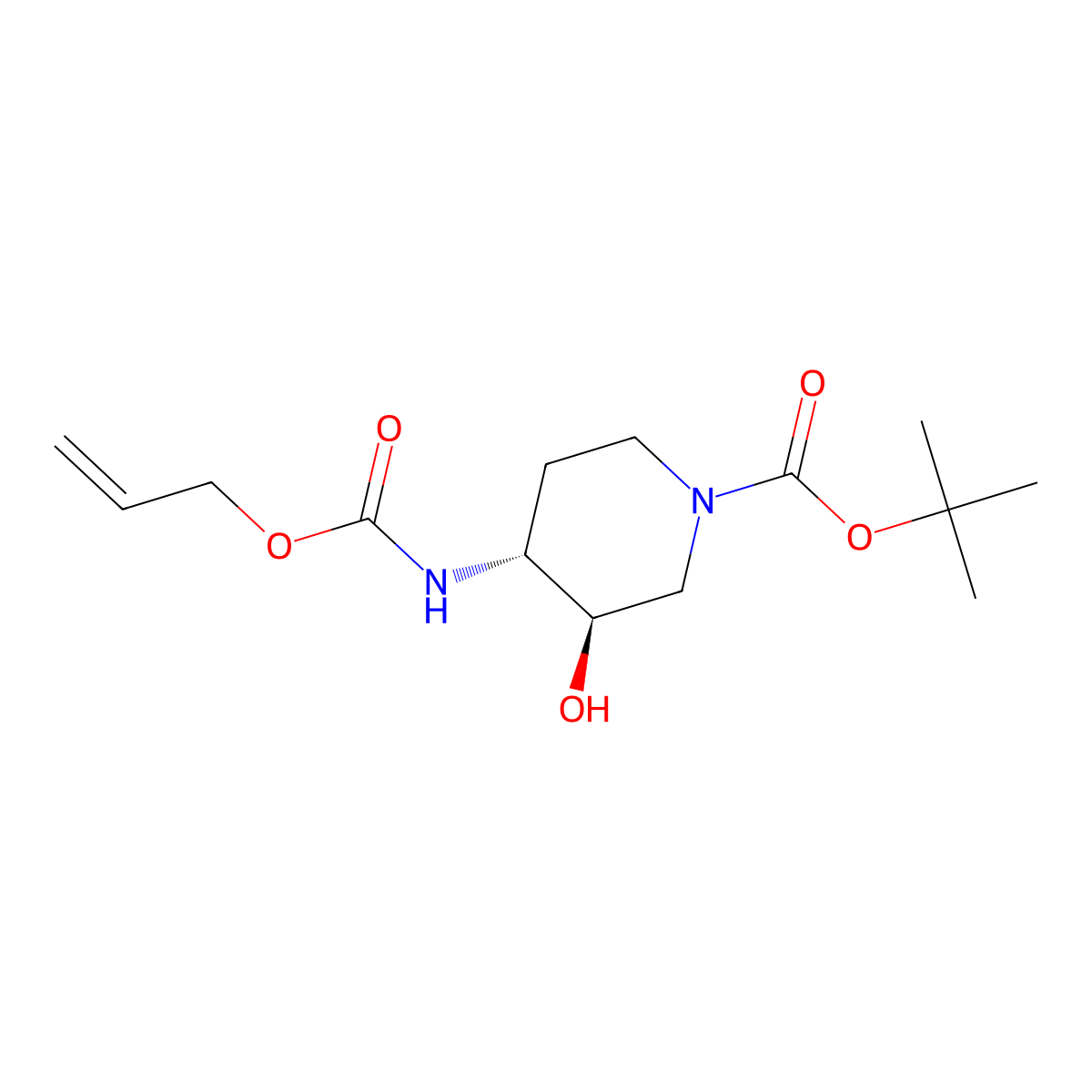 rac-tert-butyl (3R,4R)-3-hydroxy-4-{[(prop-2-en-1-yloxy)carbonyl]amino}piperidine-1-carboxylate molecular structure, CAS 2679942-20-0