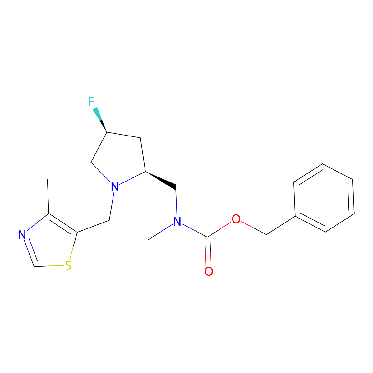 benzyl N-{[(2S,4S)-4-fluoro-1-[(4-methyl-1,3-thiazol-5-yl)methyl]pyrrolidin-2-yl]methyl}-N-methylcarbamate molecular structure, CAS 2679942-27-7