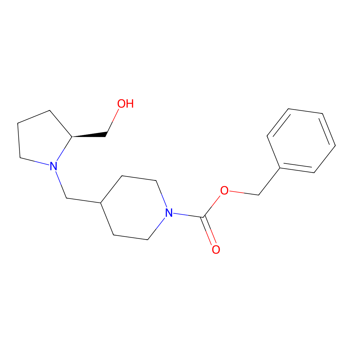 benzyl 4-{[(2S)-2-(hydroxymethyl)pyrrolidin-1-yl]methyl}piperidine-1-carboxylate molecular structure, CAS 2679942-35-7