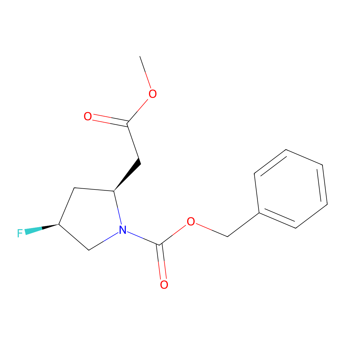 benzyl (2R,4S)-4-fluoro-2-(2-methoxy-2-oxoethyl)pyrrolidine-1-carboxylate molecular structure, CAS 2679942-42-6