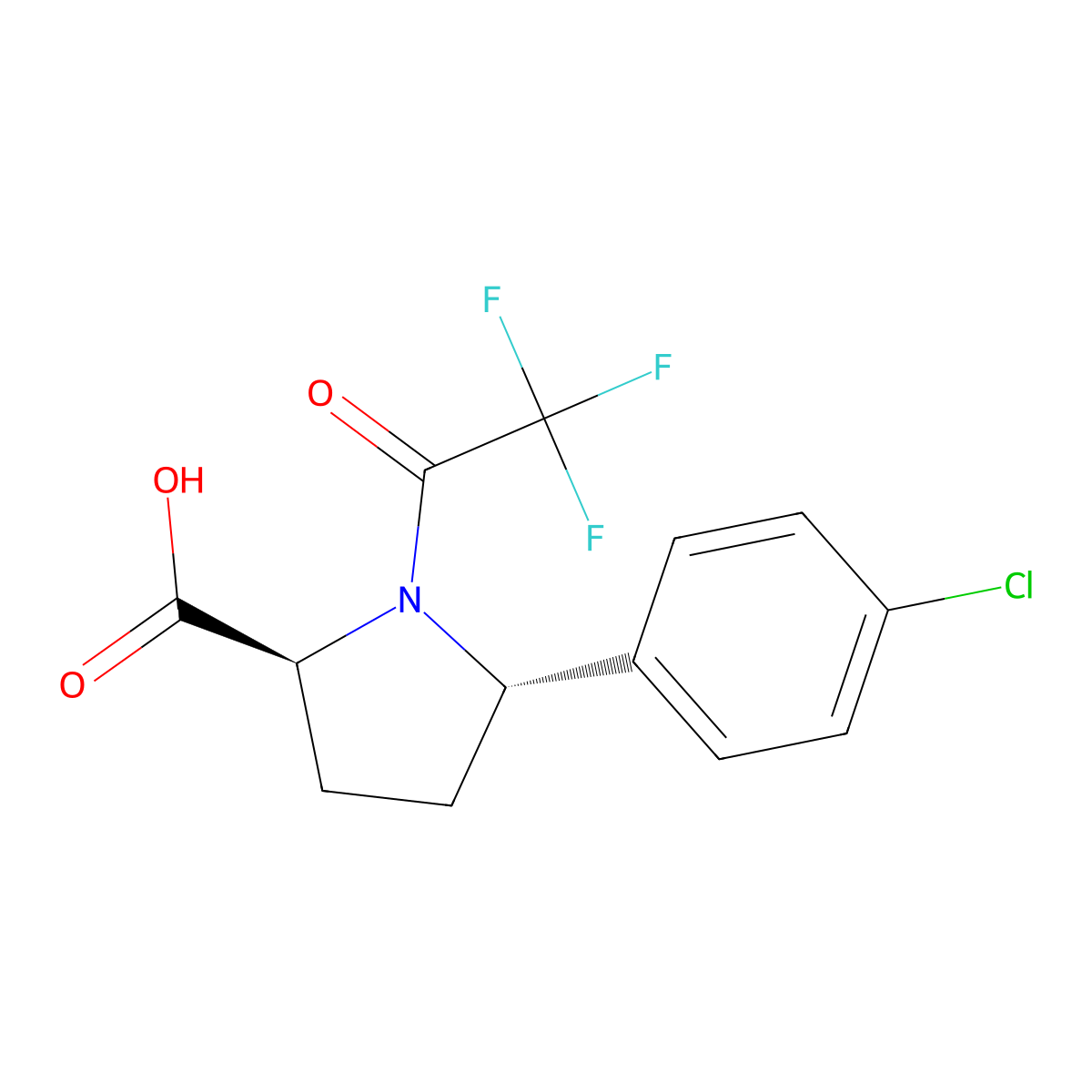 rac-(2R,5R)-5-(4-chlorophenyl)-1-(2,2,2-trifluoroacetyl)pyrrolidine-2-carboxylic acid molecular structure, CAS 2679942-58-4